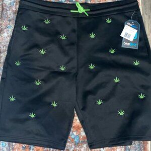 Size men's XXL Blue Gear Black and Neon green leaf knit shorts